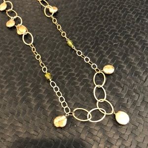 Gold hammered long necklace